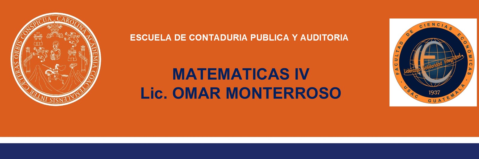 FONDO DE PANTALLA DE CARATULA DEL CURSO EN COLOR NARANJA CON EL TITULO DEL CURSO, CON LOS ESCUDOS DE LA USAC Y LA FACULTAD